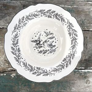 Tabletops unlimited black and white toile  birds bowl